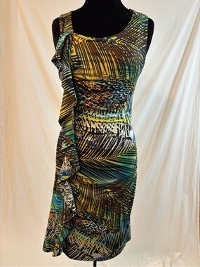 Tango Mango Tropical Palm Animal Print Ruffle Midi Dress Resort S Small